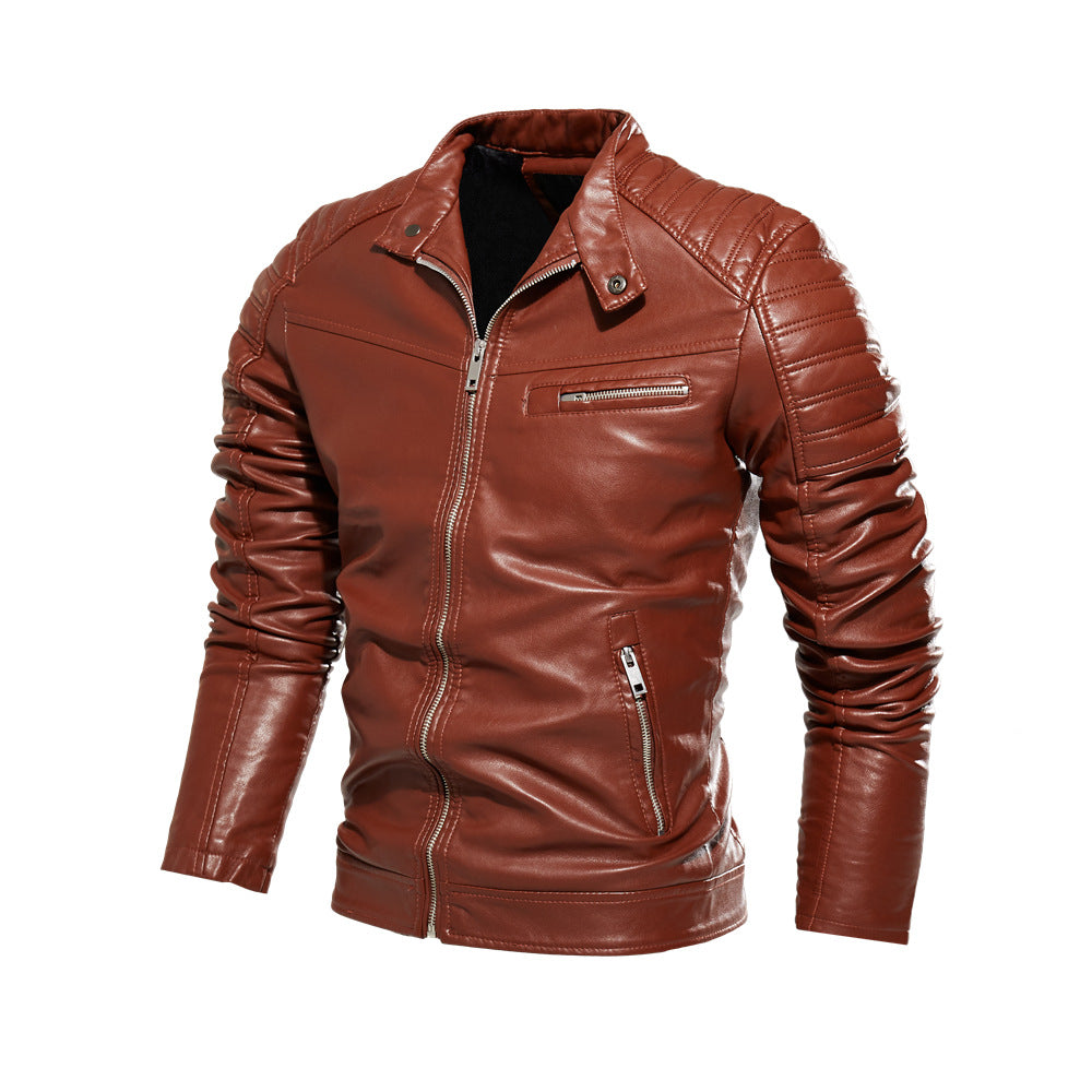 Herren Stylische Lederjacke mit Detailnähten Drune