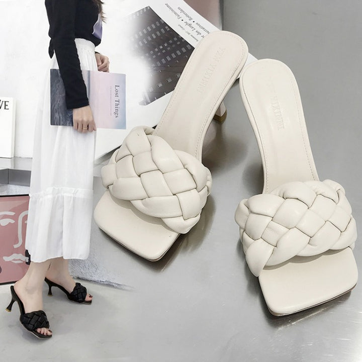 Damen Hochfront-Pantoletten mit geflochtenem Obermaterial und elegantem Absatz Drune