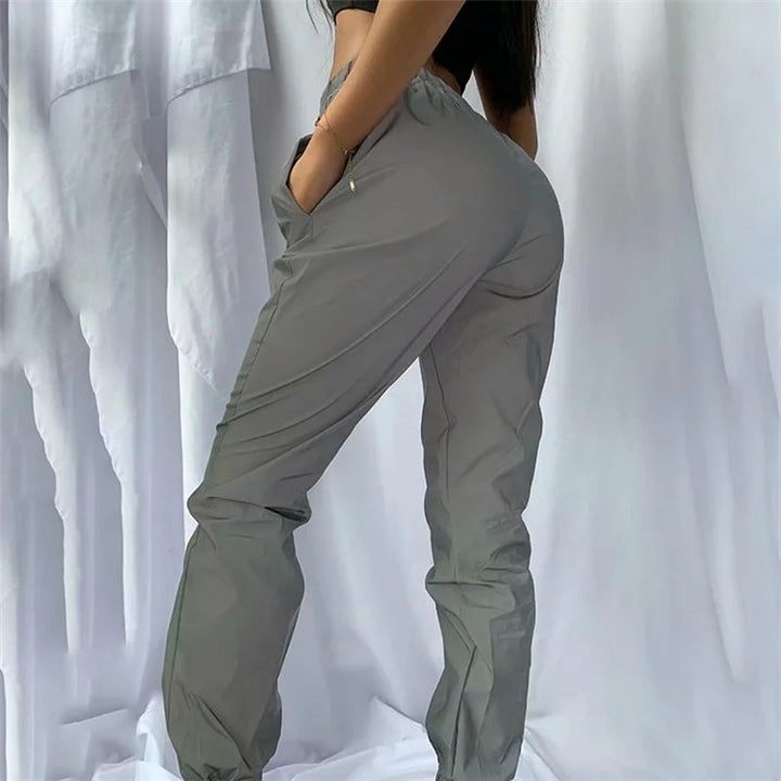 Damen lässige Freizeit-Hosen mit seitlichen Taschen und elastischem Bund Drune