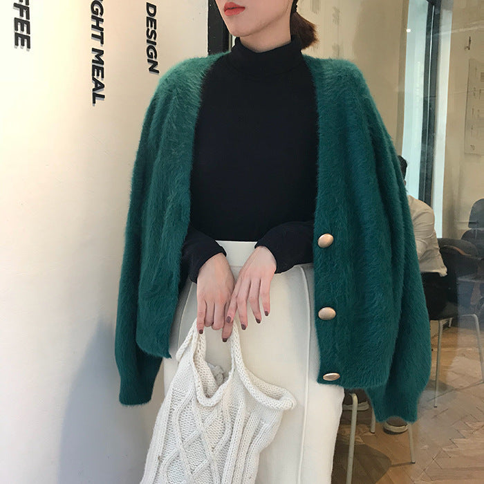 Damen Weicher Cardigan mit voluminösen Armen und eleganten Knöpfen Drune