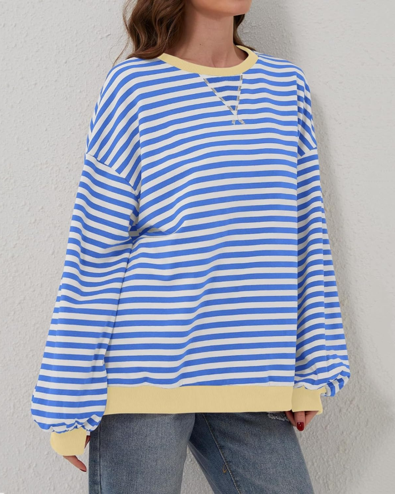Drune | Übergrößen Streifen Langarm Sweatshirt