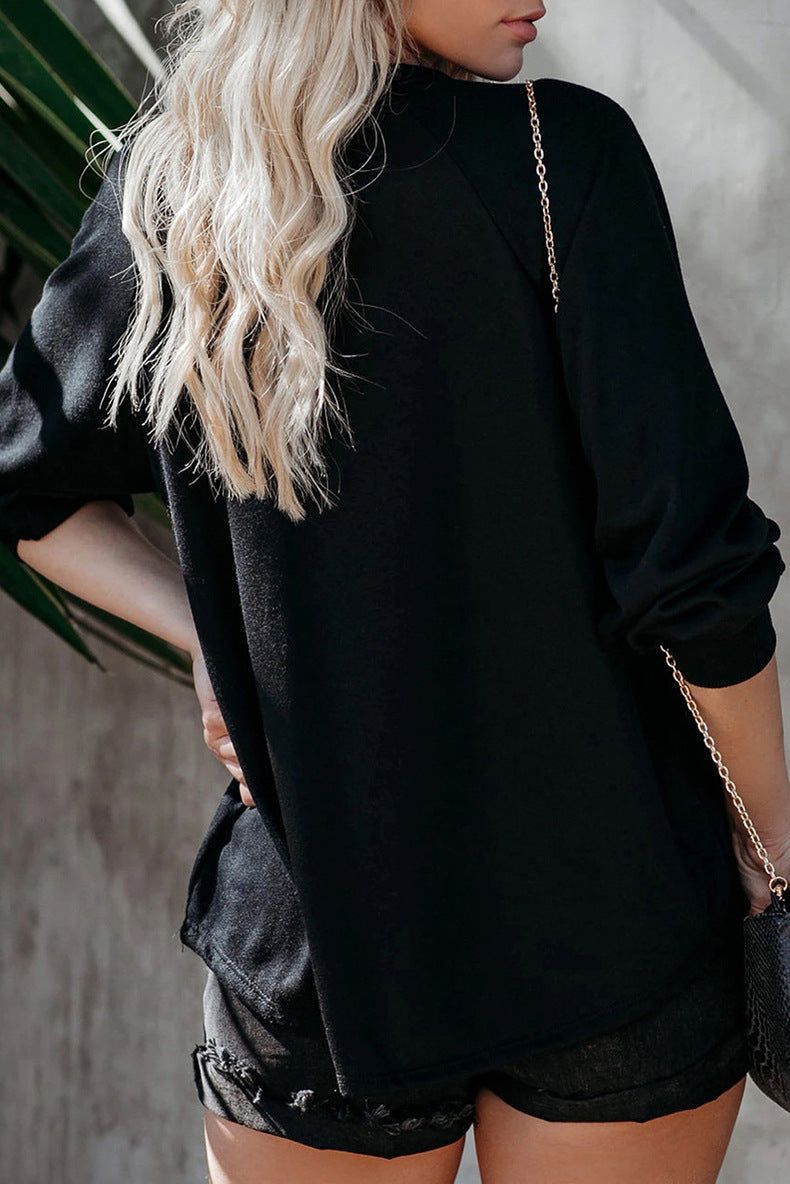 Damen Loose Fit Sweatshirt mit asymmetrischem Ausschnitt und motivierendem Aufdruck Drune