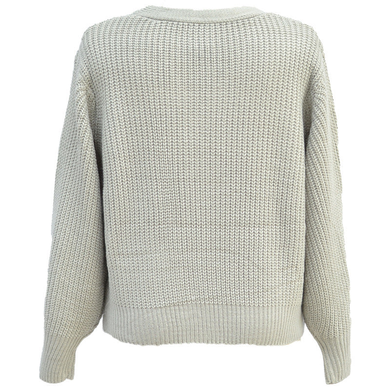 Damen Grober Strickpullover mit Knopfdetail Drune