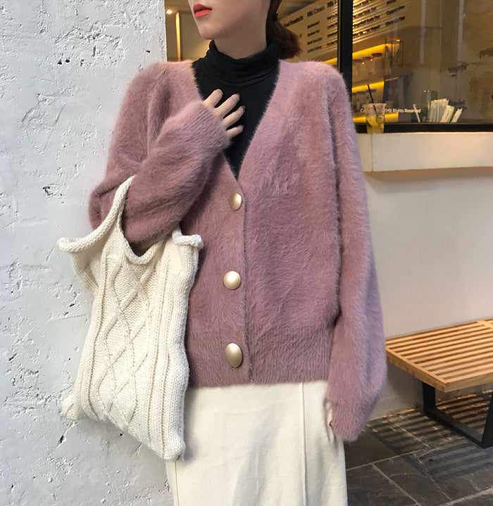 Damen Weicher Cardigan mit voluminösen Armen und eleganten Knöpfen Drune