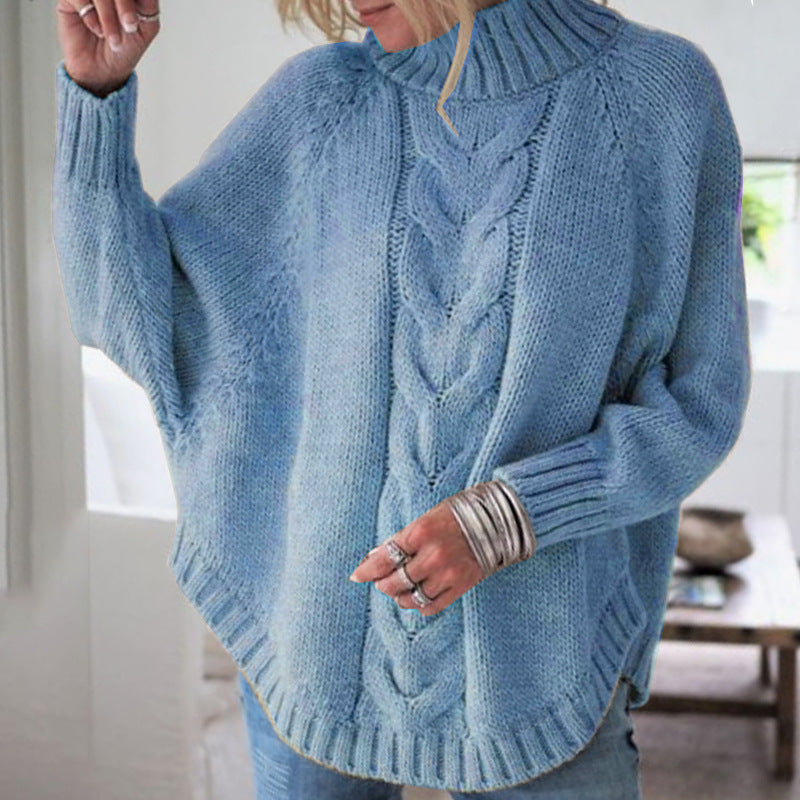 Damen Grobstrickpullover mit voluminösem Kragen und Zopfmuster Drune