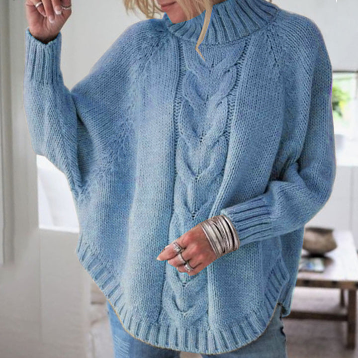 Damen Grobstrickpullover mit voluminösem Kragen und Zopfmuster Drune