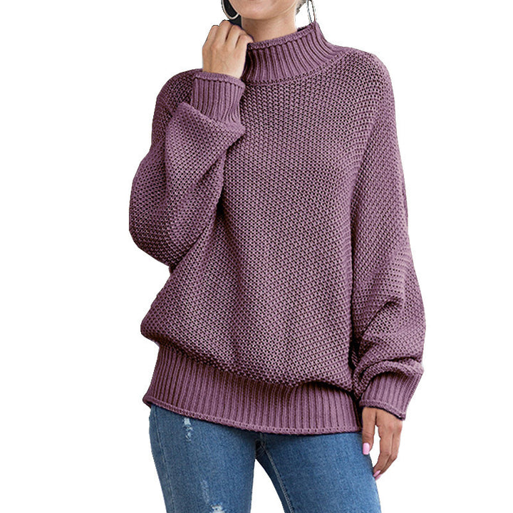 Damen Grobstrick Pullover mit hochgeschlossenem Kragen und lässigem Schnitt Drune
