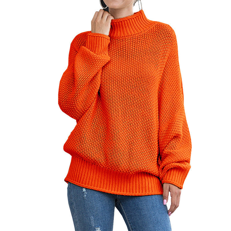 Damen Grobstrick Pullover mit hochgeschlossenem Kragen und lässigem Schnitt Drune