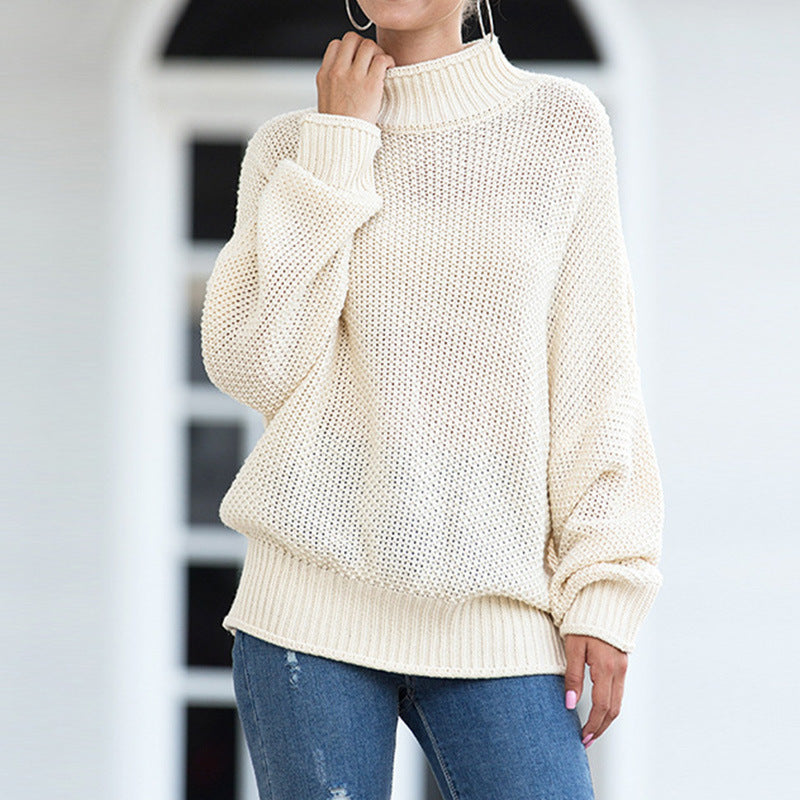 Damen Grobstrick Pullover mit hochgeschlossenem Kragen und lässigem Schnitt Drune