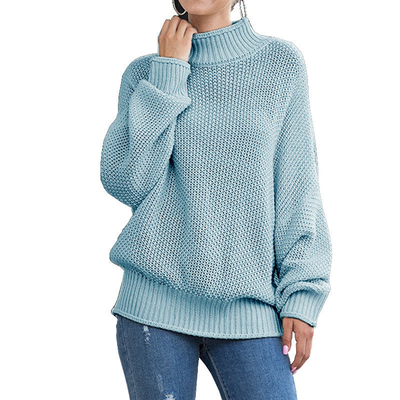 Damen Grobstrick Pullover mit hochgeschlossenem Kragen und lässigem Schnitt Drune