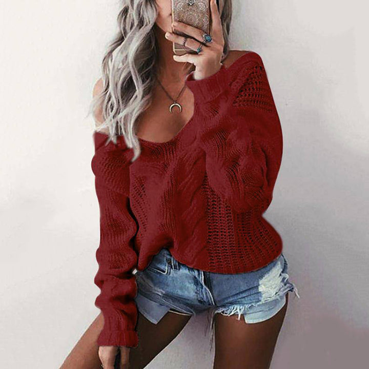Damen Grobstrick Pullover im lässigen Off-Shoulder-Stil mit besonderen Ajour-Details Drune