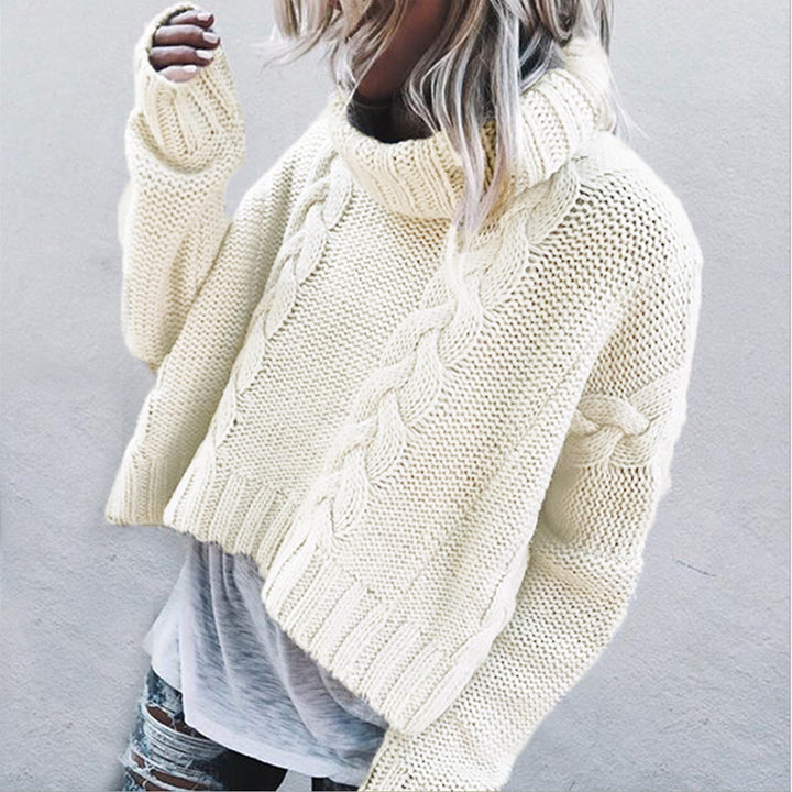 Damen Grobstrickpullover mit voluminösem Kragen und Zopfdetails Drune