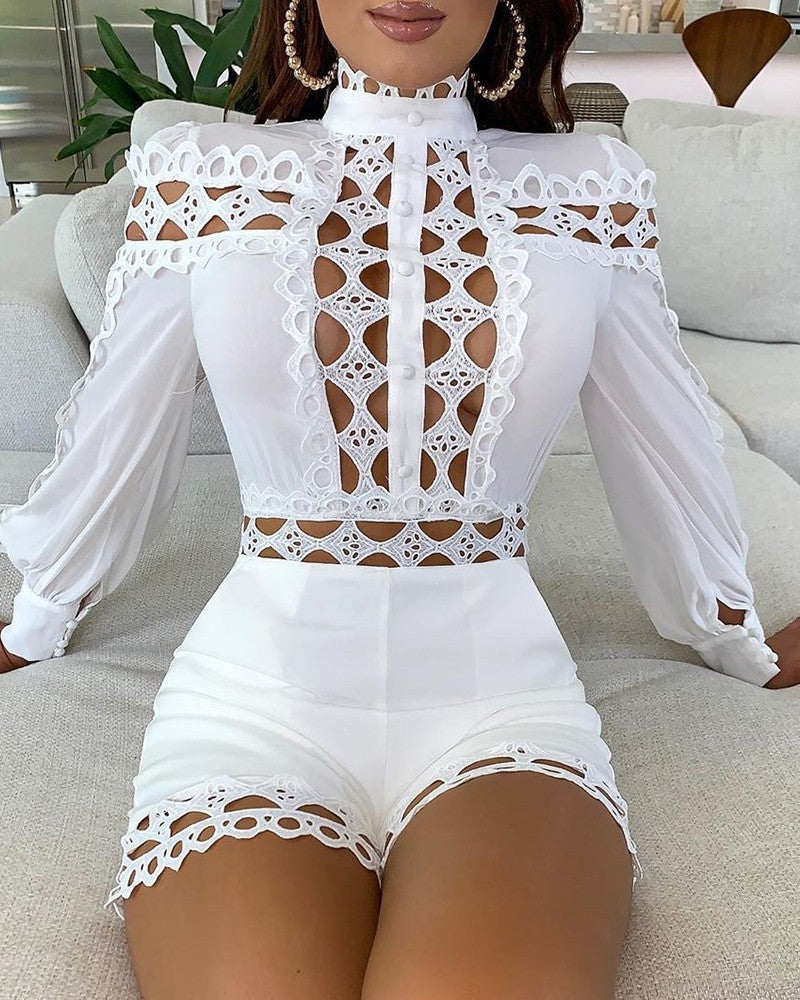 Damen Oberteil mit Cut-Outs und bezauberndem Spitzenborte Drune