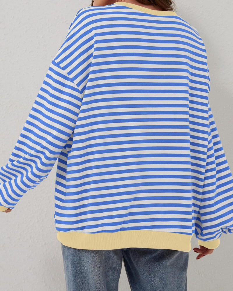 Drune | Übergrößen Streifen Langarm Sweatshirt