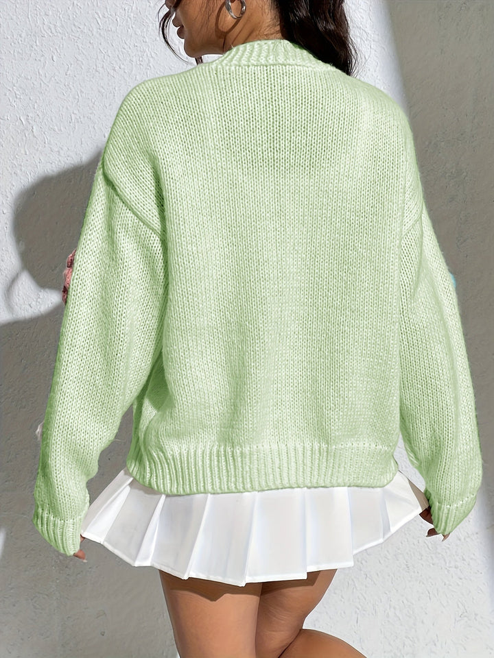Drune | Stylischer Blumenmuster Wollstrick Cardigan