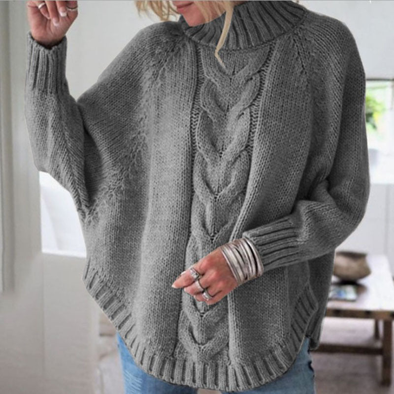 Damen Grobstrickpullover mit voluminösem Kragen und Zopfmuster Drune