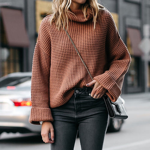 Damen Grobstrickpullover mit hohem Kragen und weit geschnittenen Ärmeln Drune