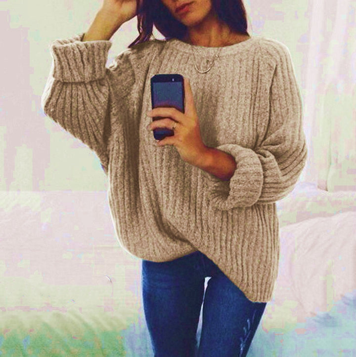 Damen Grobstrickpullover mit weitem Schnitt und lässigen Ärmeln Drune