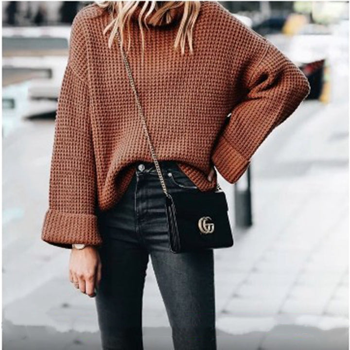 Damen Grobstrick Pullover mit hohem Kragen und weitem Schnitt Drune