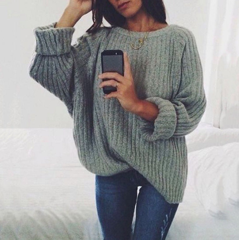 Damen Grobstrickpullover mit weitem Schnitt und lässigen Ärmeln Drune