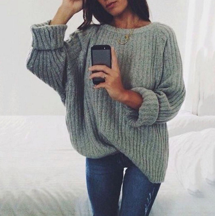 Damen Grobstrickpullover mit weitem Schnitt und lässigen Ärmeln Drune