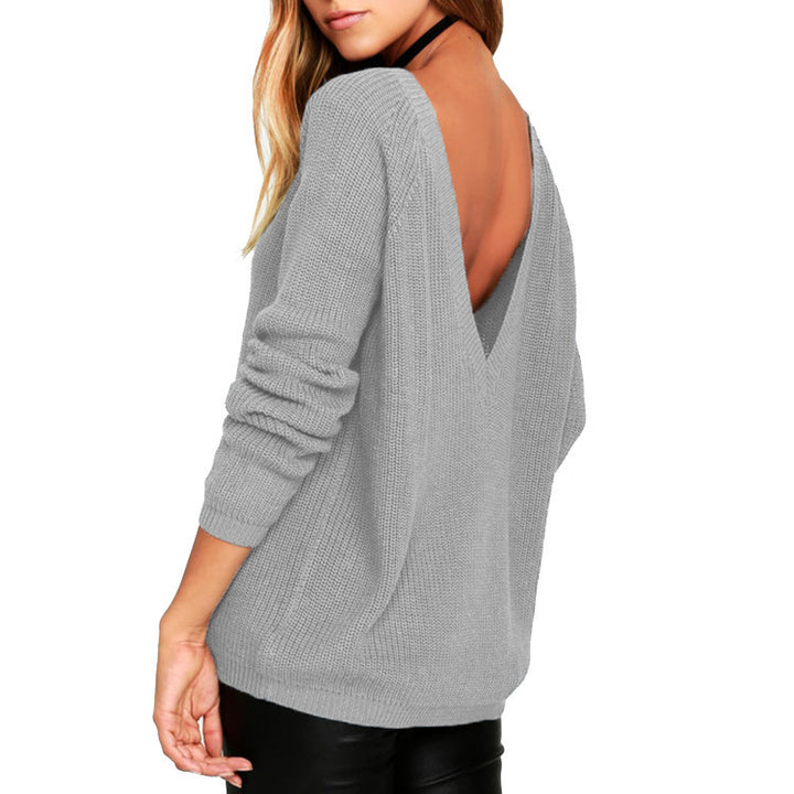 Damen lässiger Strickpullover mit tiefem Rückenausschnitt und oversized Passform Drune