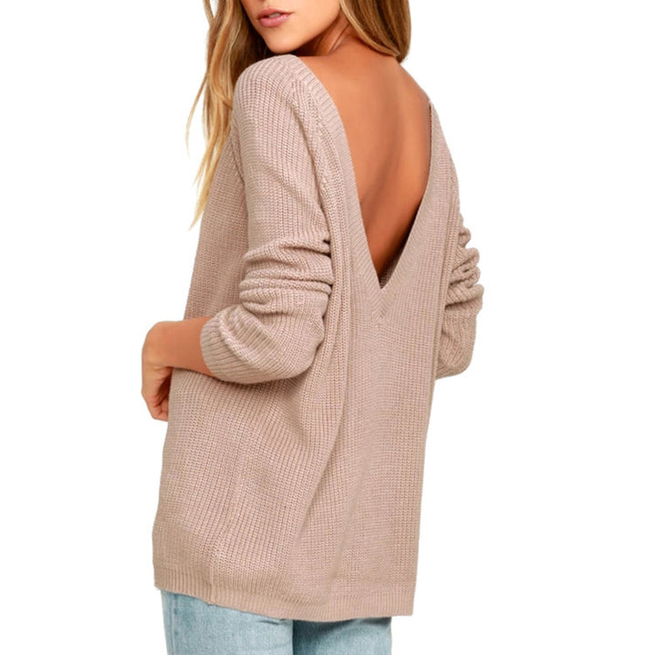 Damen lässiger Strickpullover mit tiefem Rückenausschnitt und oversized Passform Drune