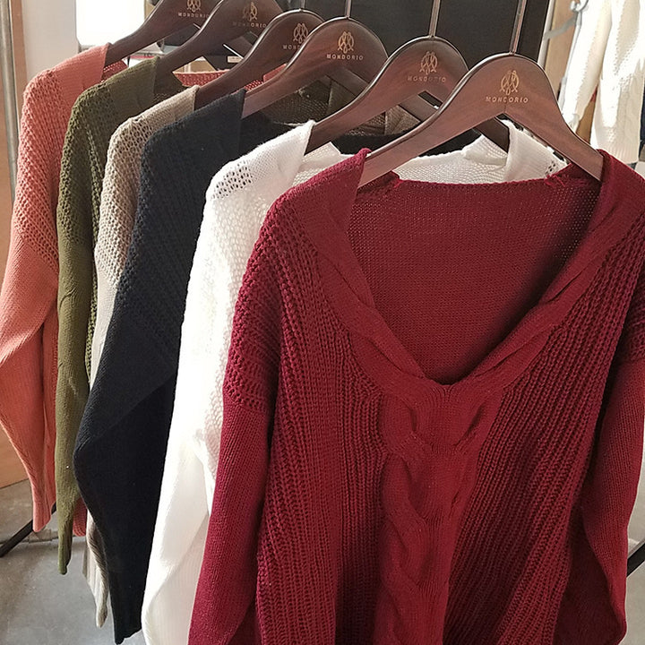 Damen Grobstrick Pullover im lässigen Off-Shoulder-Stil mit besonderen Ajour-Details Drune