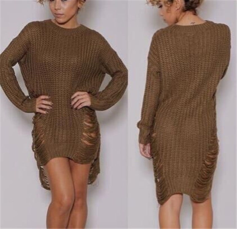 Damen Grobstrick Kleid mit seitlichen Cut-Outs Drune
