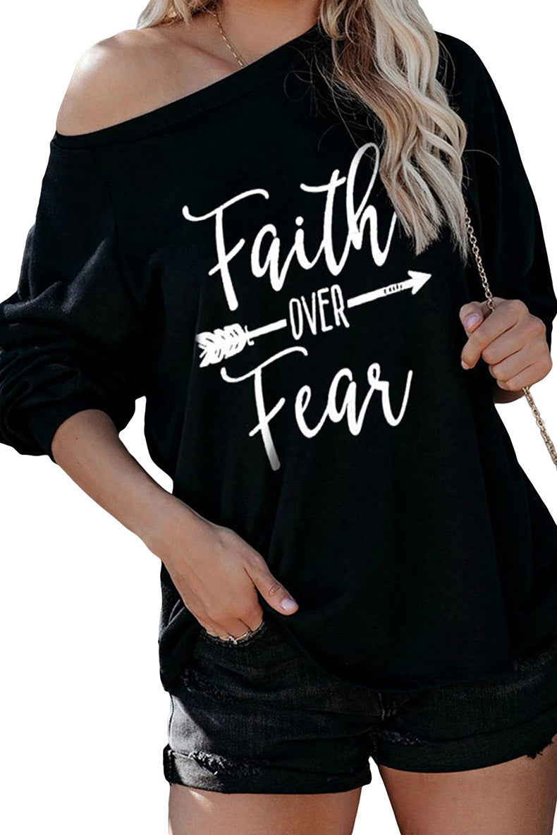 Damen Loose Fit Sweatshirt mit asymmetrischem Ausschnitt und motivierendem Aufdruck Drune