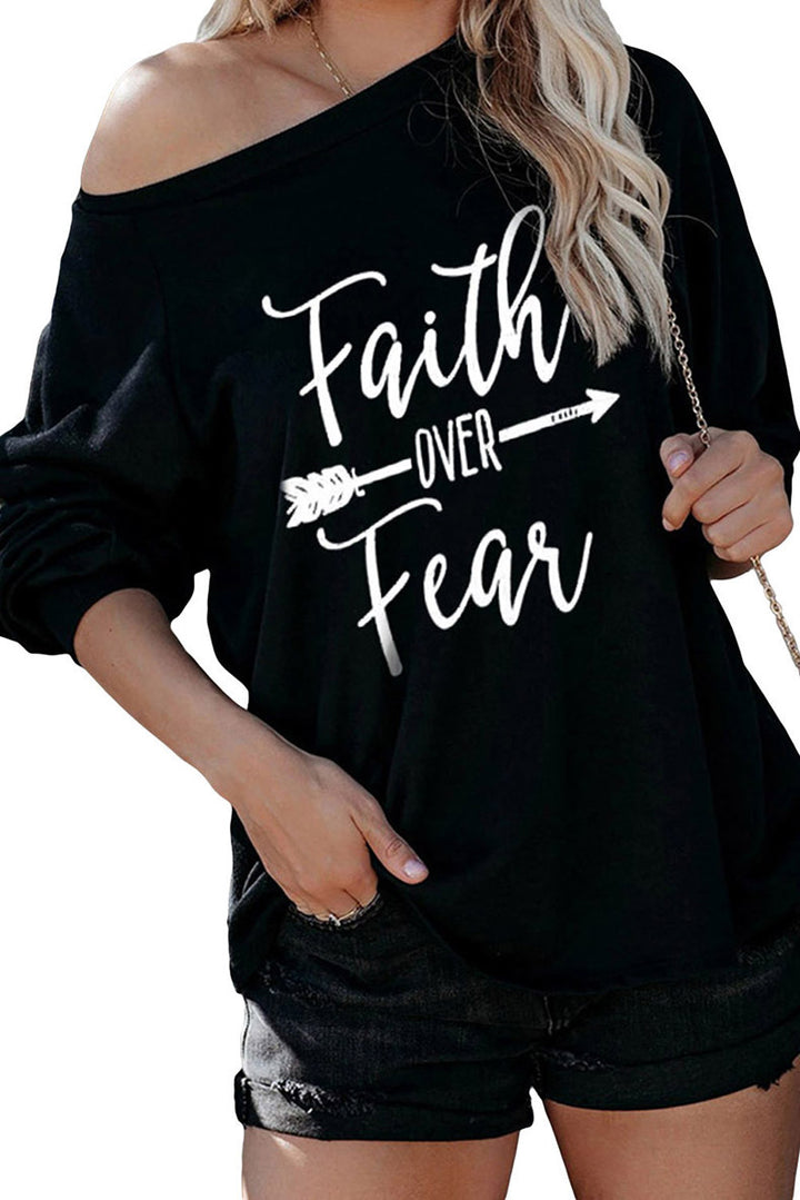 Damen Loose Fit Sweatshirt mit asymmetrischem Ausschnitt und motivierendem Aufdruck Drune