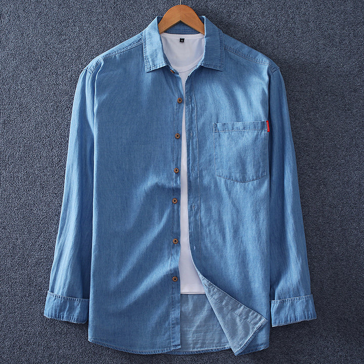 Herren Leichtes Chambray-Hemd mit Brusttasche und entspanntem Schnitt Drune
