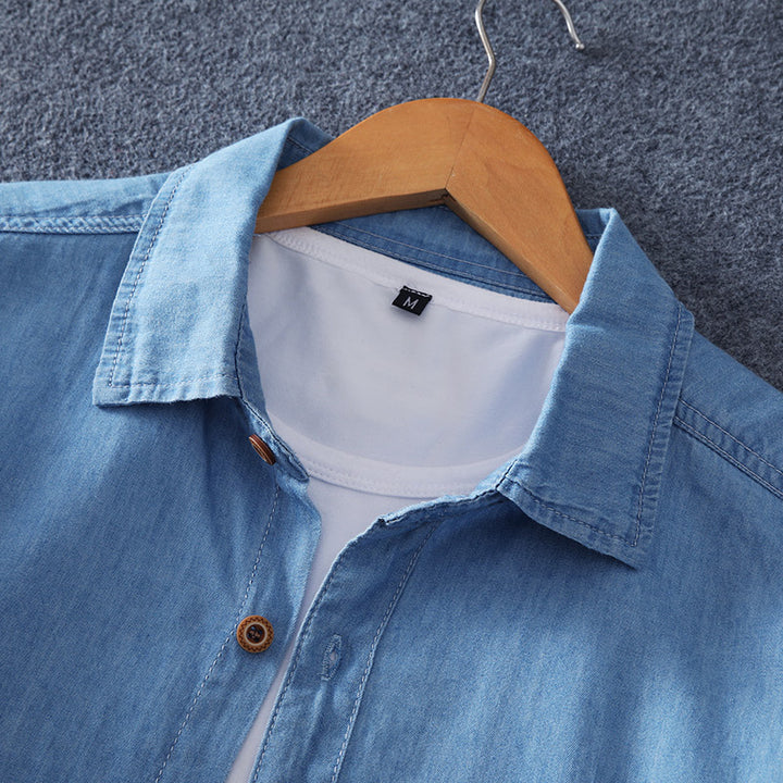 Herren Leichtes Chambray-Hemd mit Brusttasche und entspanntem Schnitt Drune