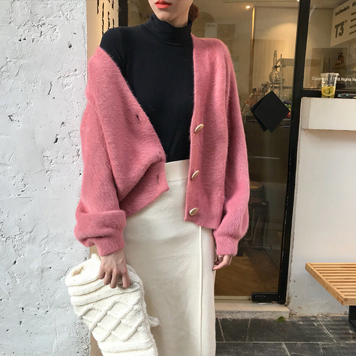 Damen Flauschige Strickjacke mit Knopfdetails Drune