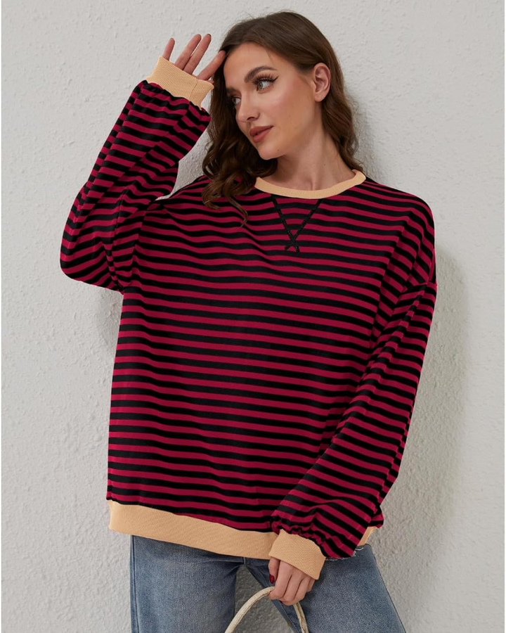Drune | Übergrößen Streifen Langarm Sweatshirt