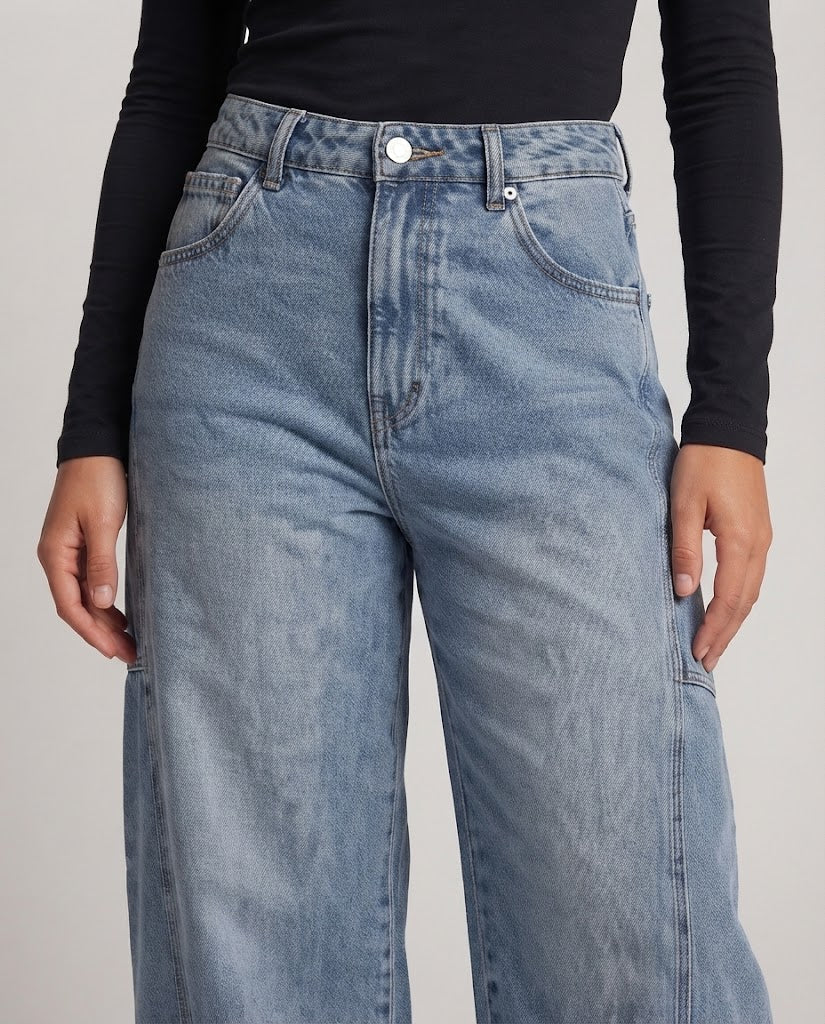 Damen Extraweite Baumwoll Palazzohose mit bodenlangem Saum und tiefem Schritt Drune
