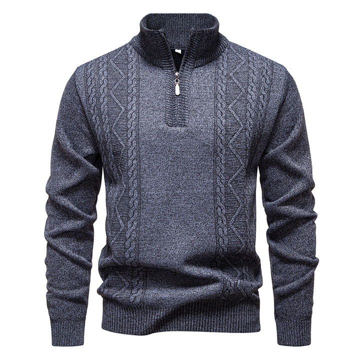 Herren-Strickpullover mit Stehkragen und halbem Reißverschluss