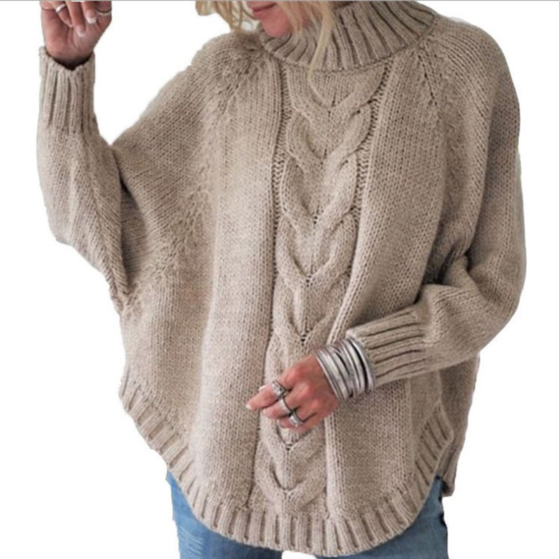 Damen Grobstrickpullover mit voluminösem Kragen und Zopfmuster Drune