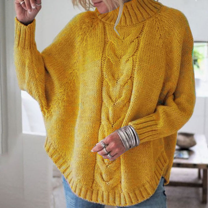 Damen Grobstrickpullover mit voluminösem Kragen und Zopfmuster Drune