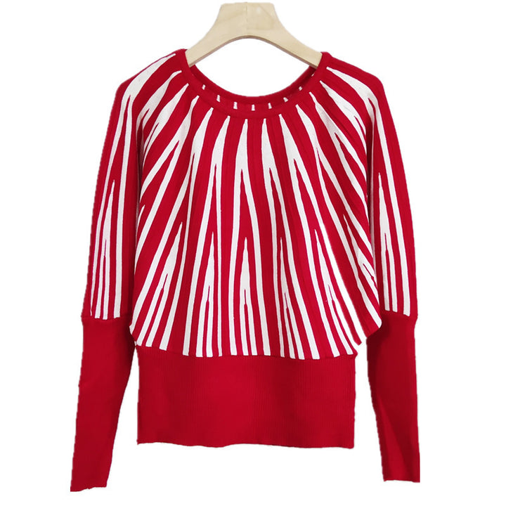 Damen lässiger Strickpullover mit geometrischem Streifenmuster Drune