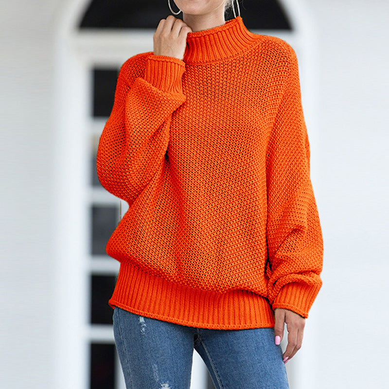 Damen Grobstrick Pullover mit hochgeschlossenem Kragen und lässigem Schnitt Drune