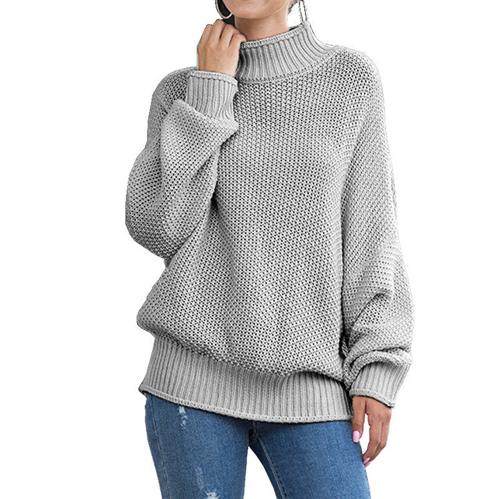 Damen Grobstrick Pullover mit hochgeschlossenem Kragen und lässigem Schnitt Drune