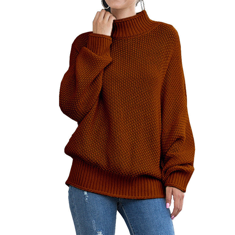 Damen Grobstrick Pullover mit hochgeschlossenem Kragen und lässigem Schnitt Drune