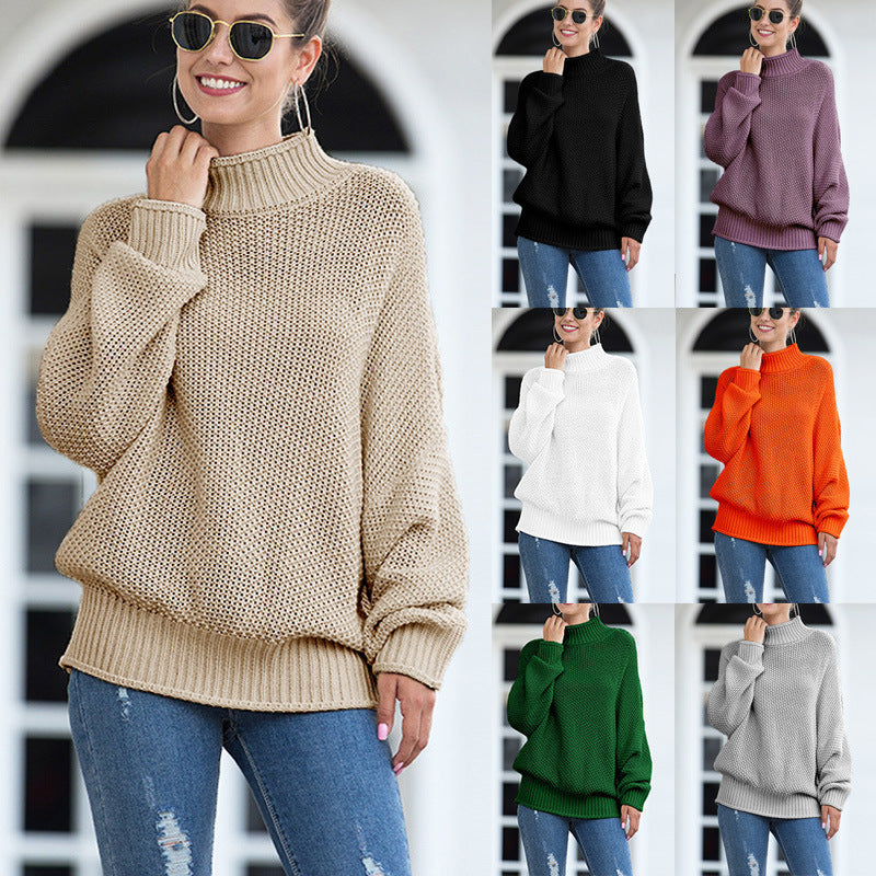 Damen Grobstrick Pullover mit hochgeschlossenem Kragen und lässigem Schnitt Drune