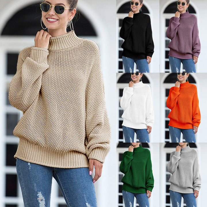 Damen Grobstrick Pullover mit hochgeschlossenem Kragen und lässigem Schnitt Drune