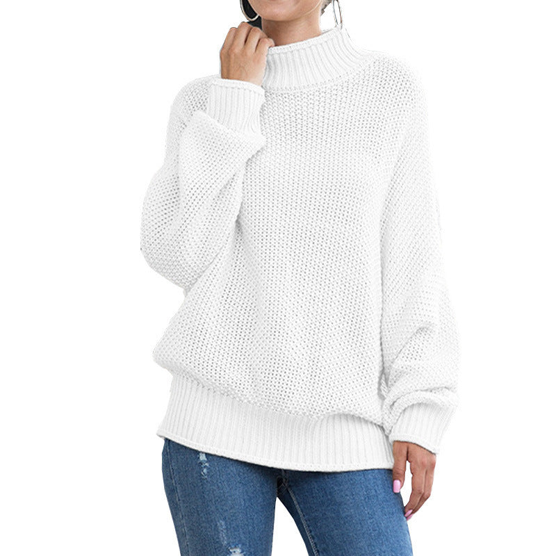 Damen Grobstrick Pullover mit hochgeschlossenem Kragen und lässigem Schnitt Drune