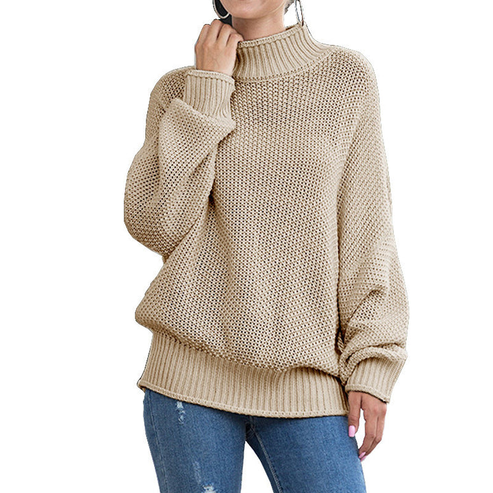 Damen Grobstrick Pullover mit hochgeschlossenem Kragen und lässigem Schnitt Drune