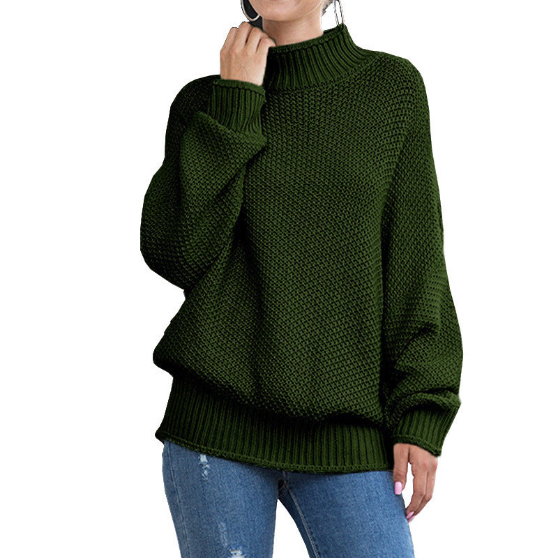 Damen Grobstrick Pullover mit hochgeschlossenem Kragen und lässigem Schnitt Drune