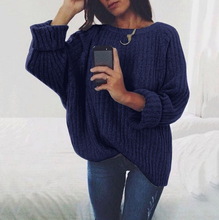 Damen Grobstrickpullover mit weitem Schnitt und lässigen Ärmeln Drune