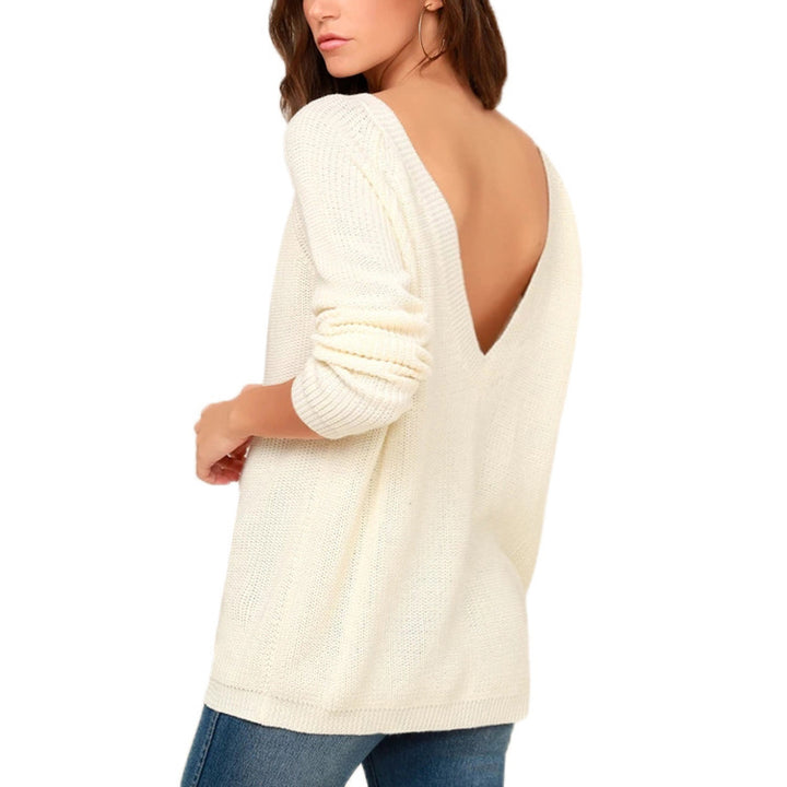 Damen lässiger Strickpullover mit tiefem Rückenausschnitt und oversized Passform Drune
